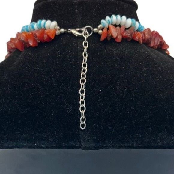 Vintage Hawaiian Vacation Necklace Women's Blue Red Double Strand Beaded Chips - Picture 5 of 6